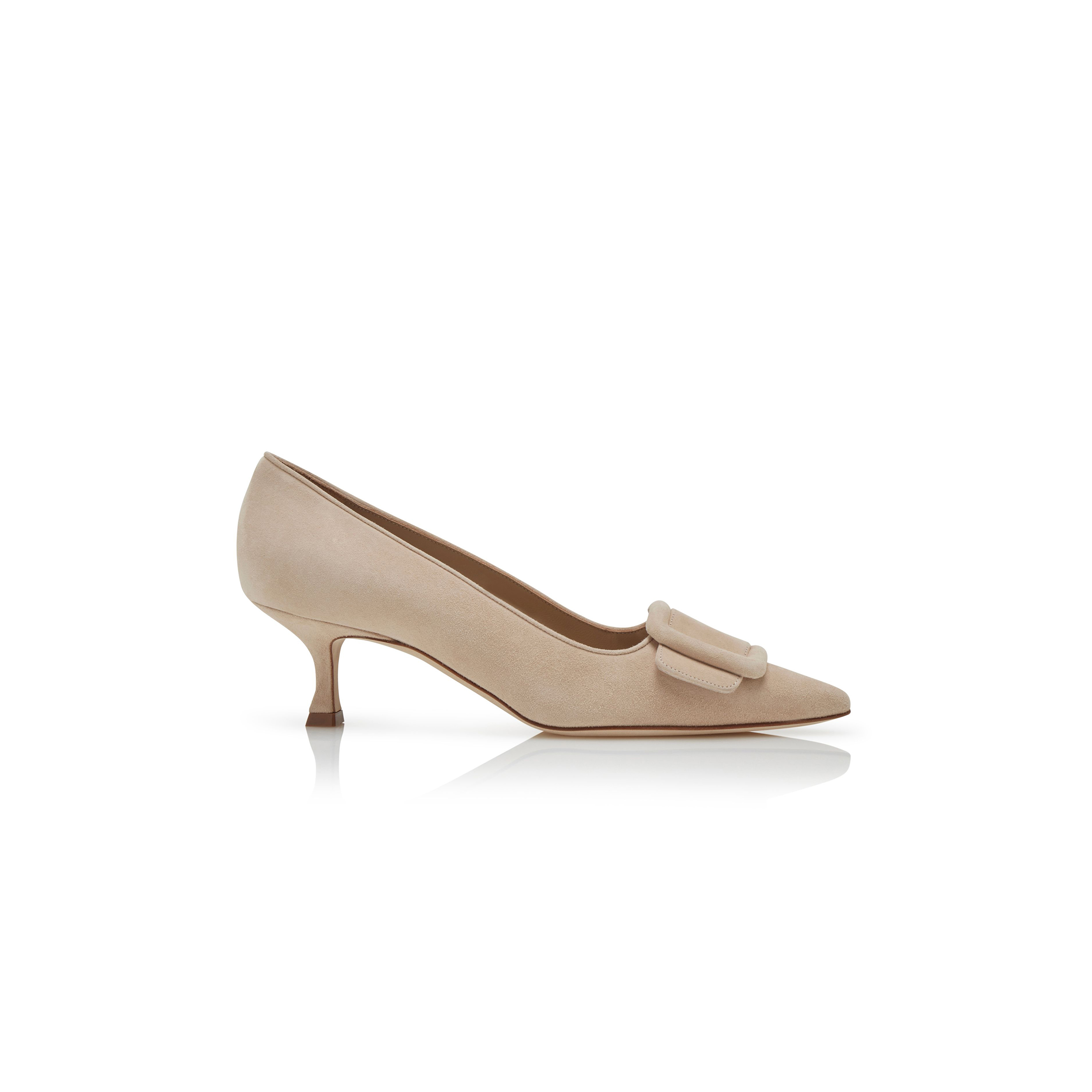 MANOLO BLAHNIK MAYSALEPUMP 50 LIGHT BEIGE SUEDE BUCKLE DETAIL PUMPS 219-0173-0011